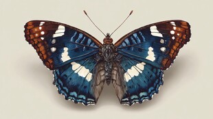 蓝白花纹蝴蝶特写