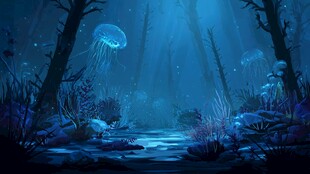 梦幻深海中的水母景观