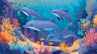 海底海豚畅游梦幻珊瑚海