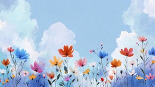 梦幻花海与蓝天白云