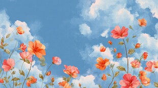 蓝天下绽放的绚烂花朵