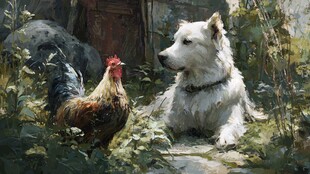 狗与公鸡的田园对视