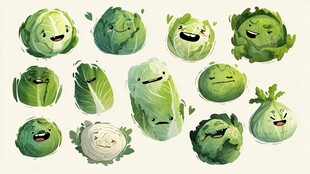 可爱表情卷心菜插画集合