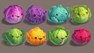 可爱多彩拟人卷心菜集合