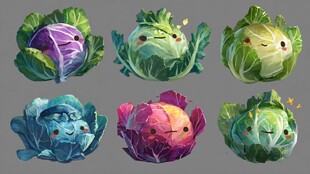 可爱拟人化卷心菜插画