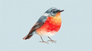 水彩画中的多彩小鸟