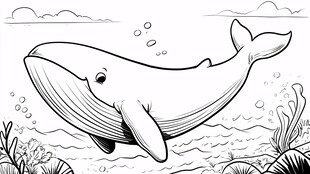 卡通鲸鱼在海底畅游