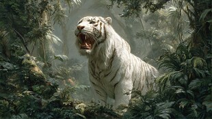 森林中的白虎威严咆哮