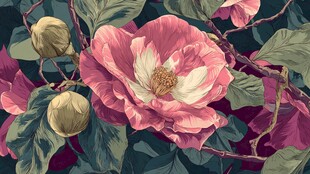 复古风粉色花卉植物图案