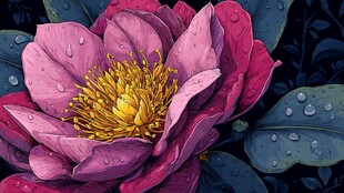 带露绽放的娇艳粉色花卉