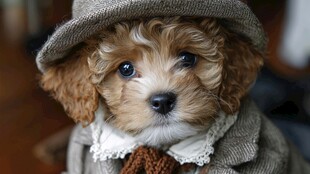 萌趣小狗的复古装扮秀