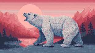 极地白熊立于壮美山水间