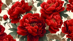 娇艳红牡丹花卉图案