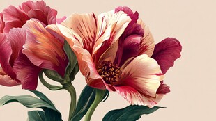 娇艳多彩牡丹花插画