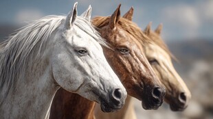 三匹马的优雅头部特写