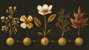 金色花卉植物标本展示图