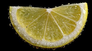 柠檬切片上的晶莹气泡