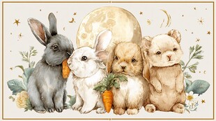 萌宠小兔月夜温馨画面