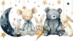 可爱萌宠的梦幻星空聚会