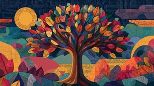 梦幻多彩之树的月夜图景