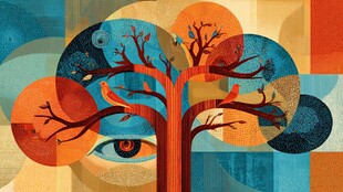 抽象树与眼的奇幻艺术图景