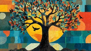 多彩树影下的自然之景