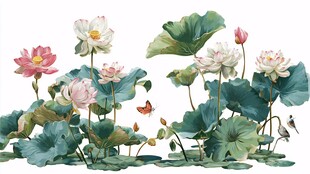 夏日荷塘花卉灵动景象