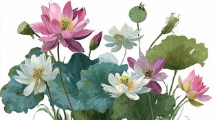 水墨风荷花荷叶插画作品