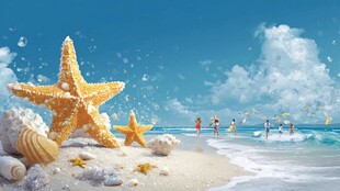 梦幻海星沙滩海滨美景