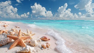 梦幻海滩海星贝壳与蓝海