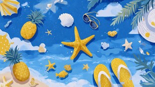 夏日海滩元素插画