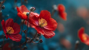 艳丽红罂粟绽放的美丽