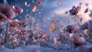 梦幻花海中纷飞的蝴蝶