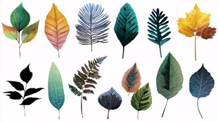 多彩手绘叶片素材集合