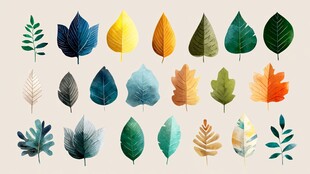 多彩手绘叶片素材集合
