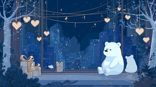 窗前萌熊夜景浪漫时刻