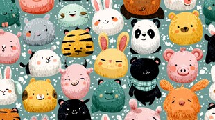 可爱动物头像无缝图案