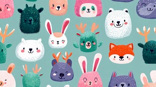 可爱动物头像无缝图案设计