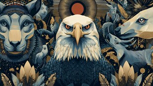 动物奇幻插画 鹰与伙伴们