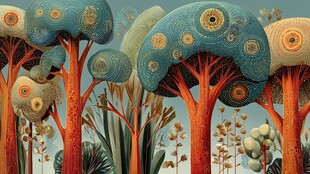 奇幻森林中的异形树木景观