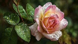 带露粉玫瑰娇艳欲滴