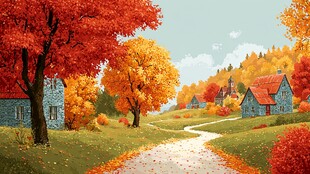 秋日乡村美景图