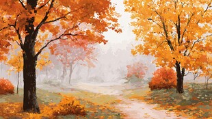 秋日雾中林间美景