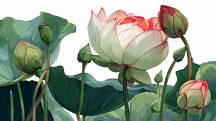 绽放的荷花与荷叶