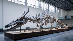 室内展出的巨大恐龙骨架模型