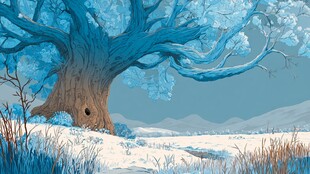 冬日蓝树雪景梦幻场景