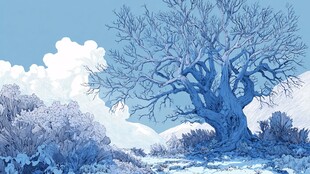 冬日旷野的孤独老树