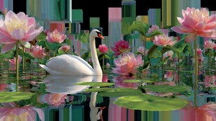 天鹅悠游于梦幻荷花池