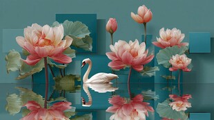 荷塘天鹅 梦幻花卉景致