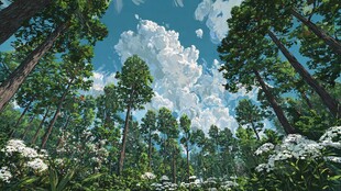 梦幻森林中的蓝天白云